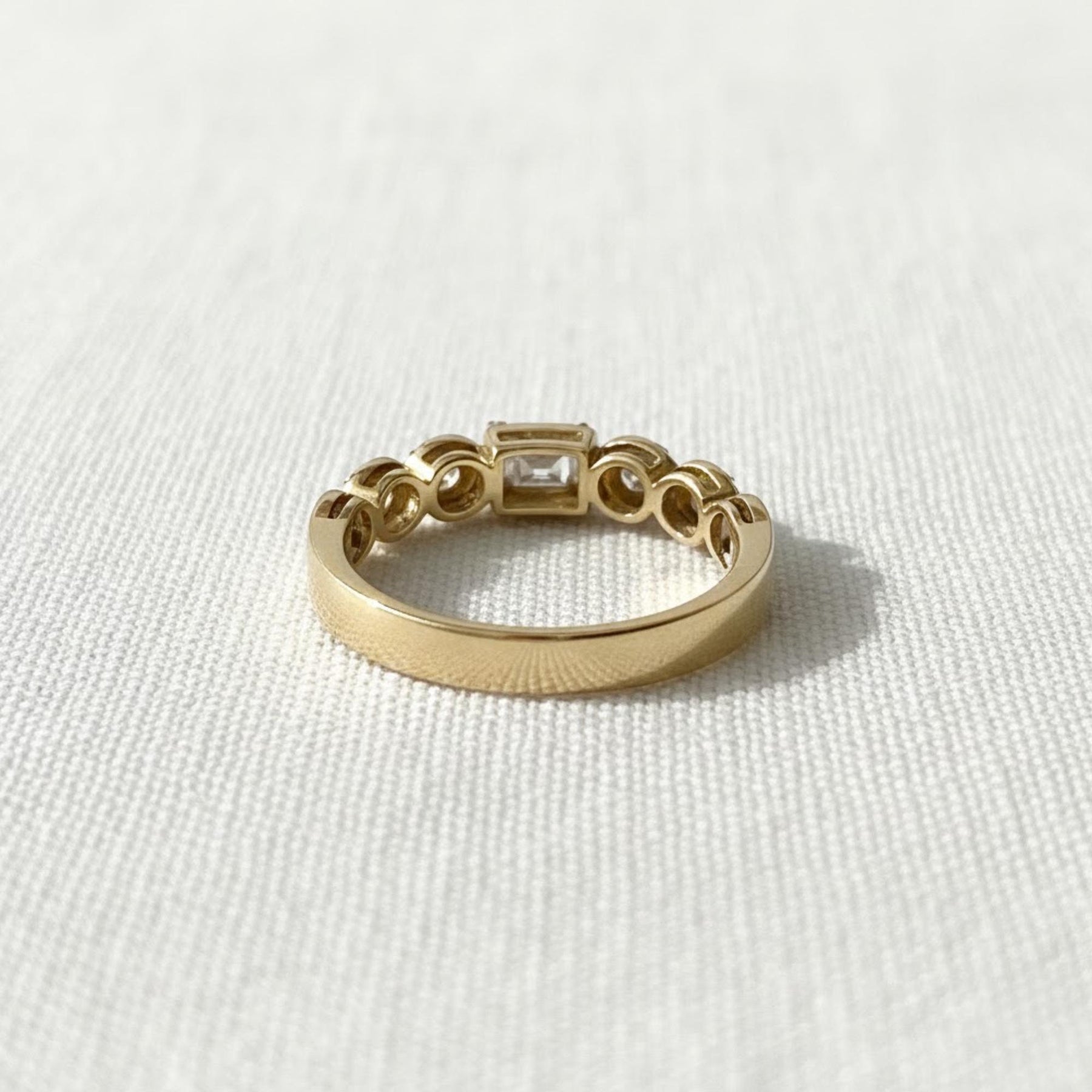 0.38 Carat Round and Emerald Cut Half Eternity Band / Unique Eternity Multi Shape Diamond Ring / 14k Yellow Gold Two Shape Eternity Band