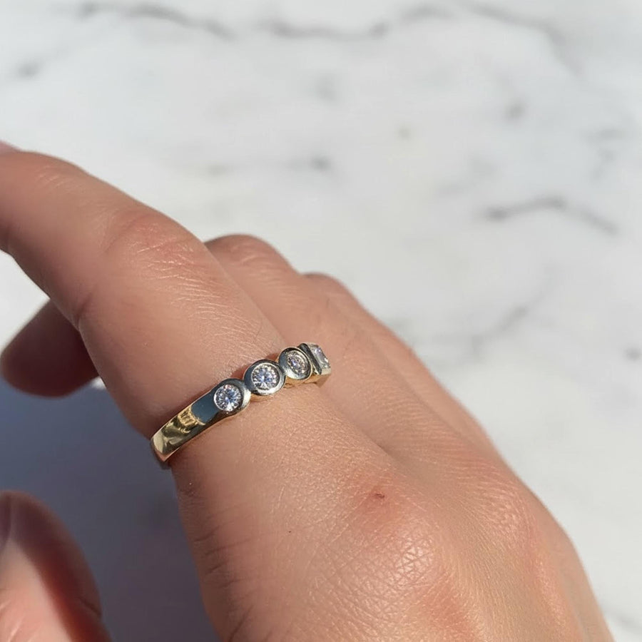0.38 Carat Round and Emerald Cut Half Eternity Band / Unique Eternity Multi Shape Diamond Ring / 14k Yellow Gold Two Shape Eternity Band