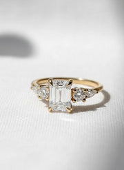 Real Lab Grown Diamond Engagement Ring IGI Certified Diamond Proposal Ring Emerald Cut Diamond Ring 5 Stone Ring for Her Solitaire Ring