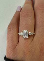 Real Lab Grown Diamond Engagement Ring IGI Certified Diamond Proposal Ring Emerald Cut Diamond Ring 5 Stone Ring for Her Solitaire Ring