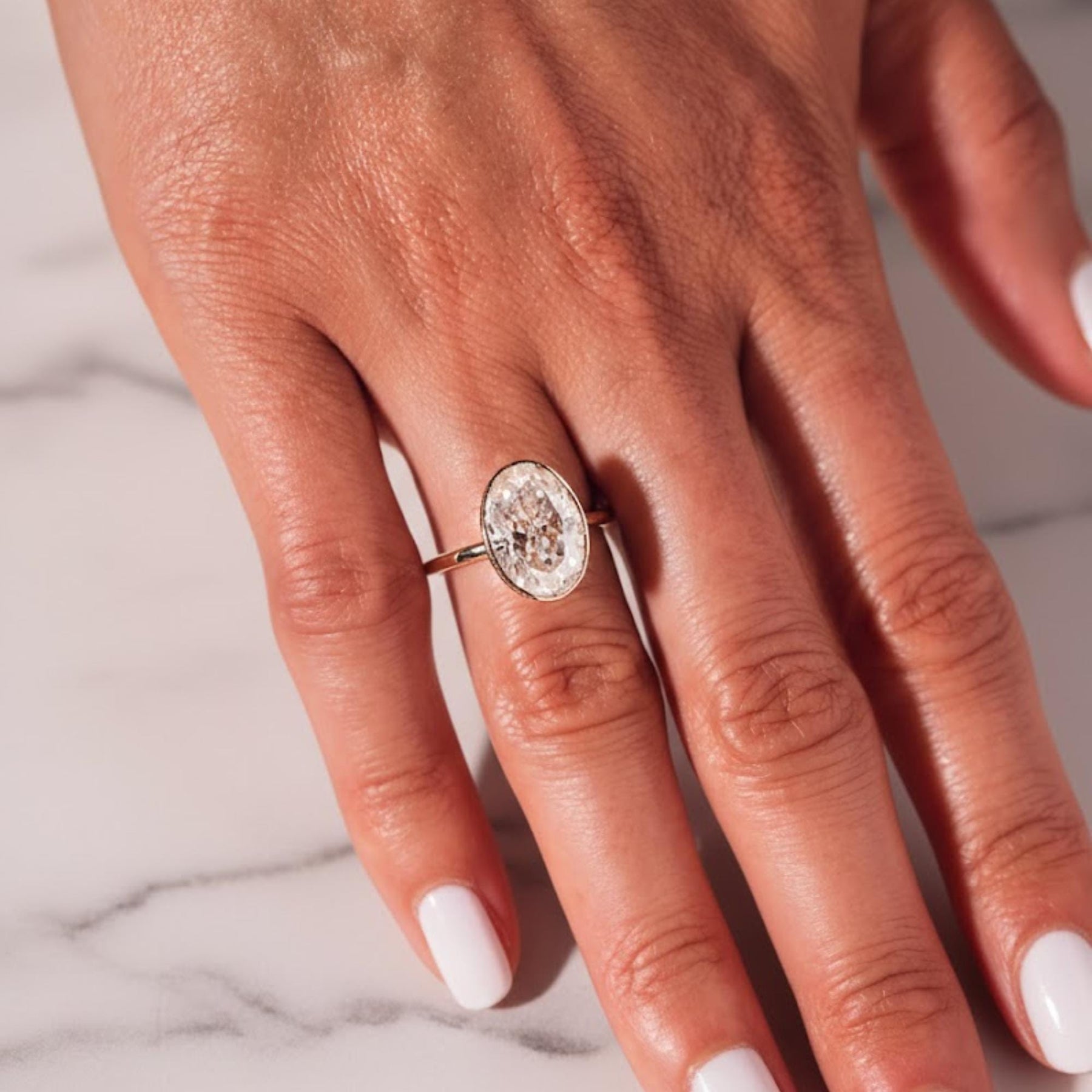 5 Carat Oval Lab Grown Diamond Solitaire Ring / Huge Diamond F VS1 IGI Certified / Bezel Engagement Ring in Yellow Gold