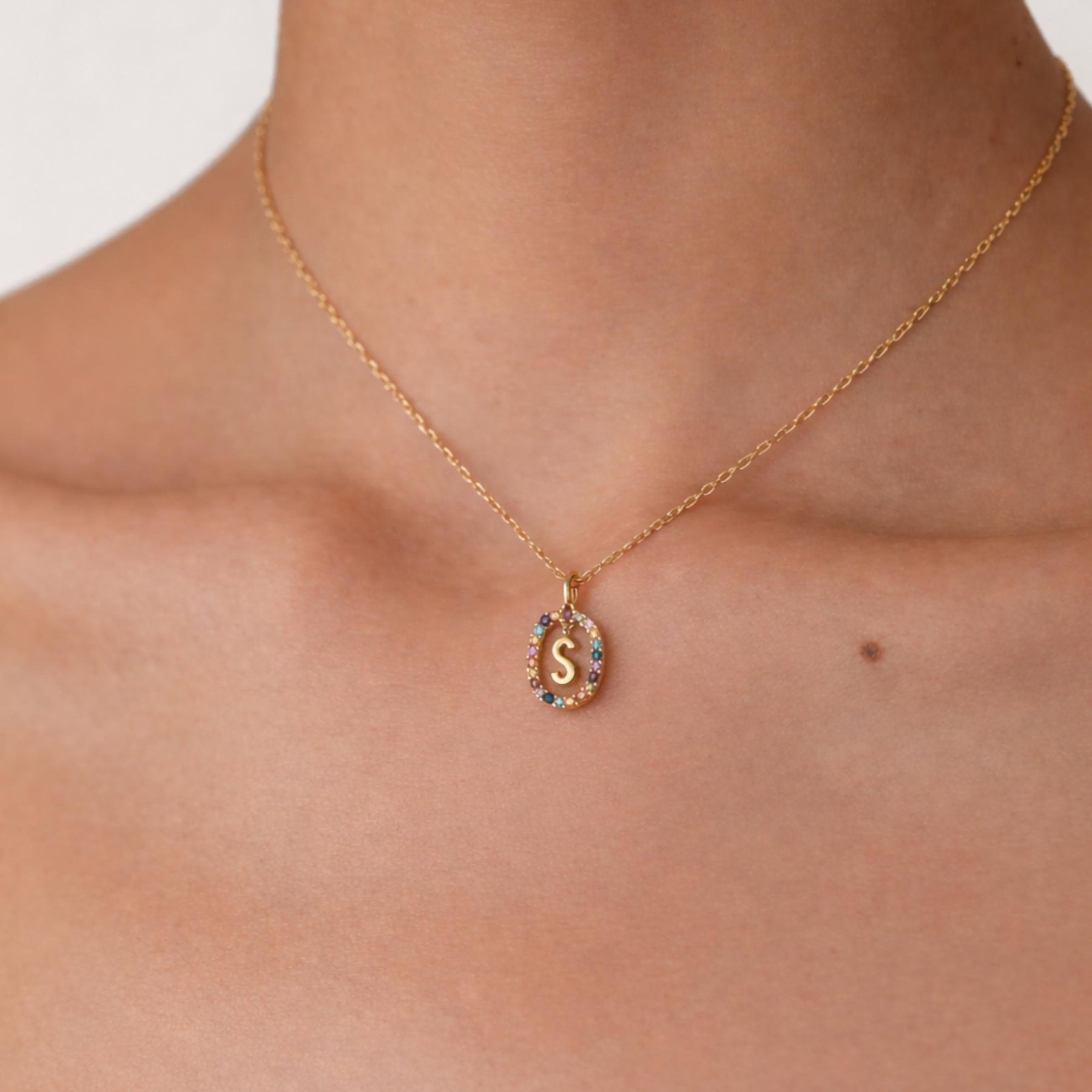 Custom Initial Necklace: Multicolor Gemstone Colorful Letter Diamond Pendant Personalized Jewelry