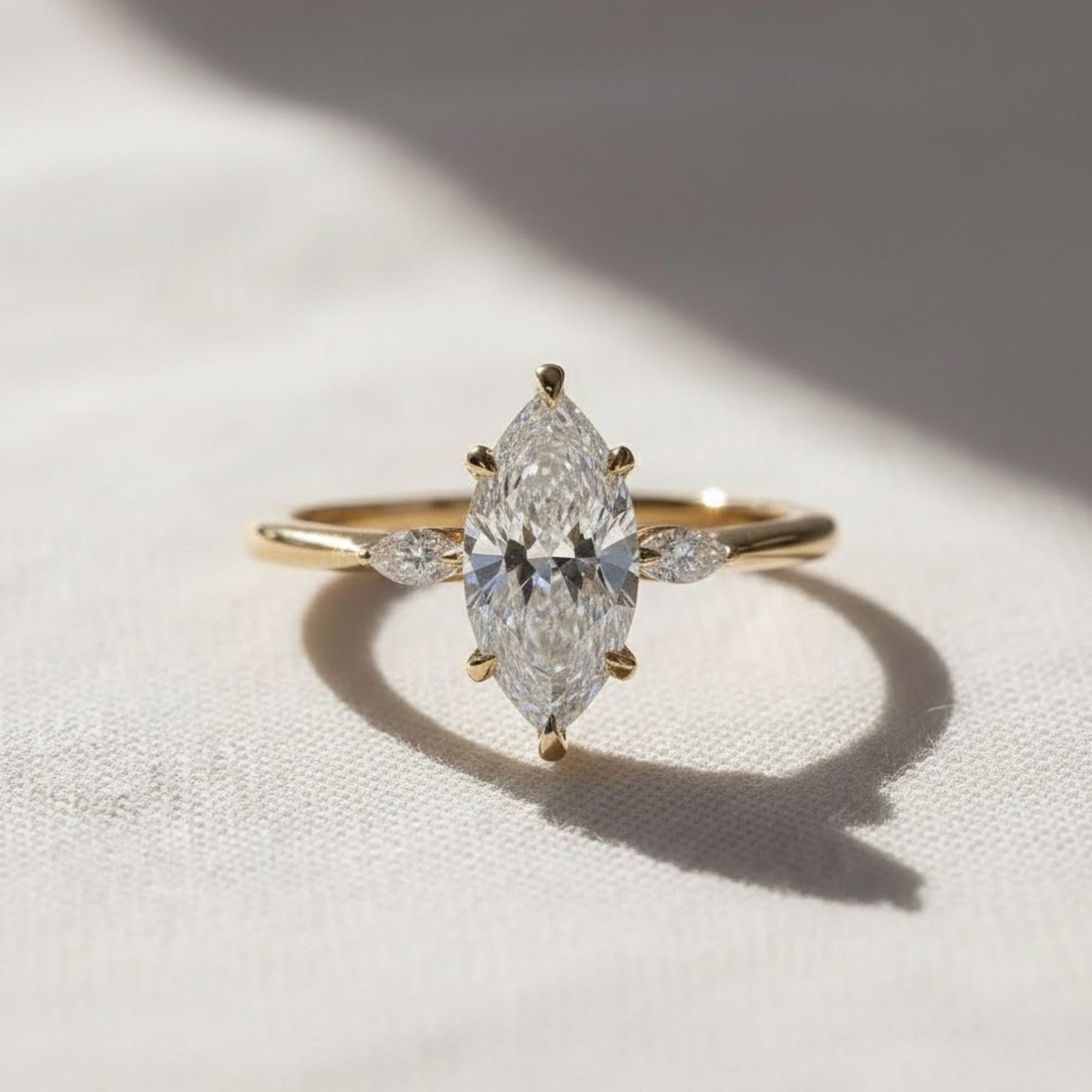 Marquise 3 Stone Engagement Ring Marquise Diamond Ring Real Lab Diamond Trilogy Ring White Rose Yellow Gold Ring Solid 10K 14K 18K Gold Ring