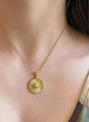 Round Diamond Evil Eye Pendant, Real Diamond 14K 10K Solid Gold Necklace