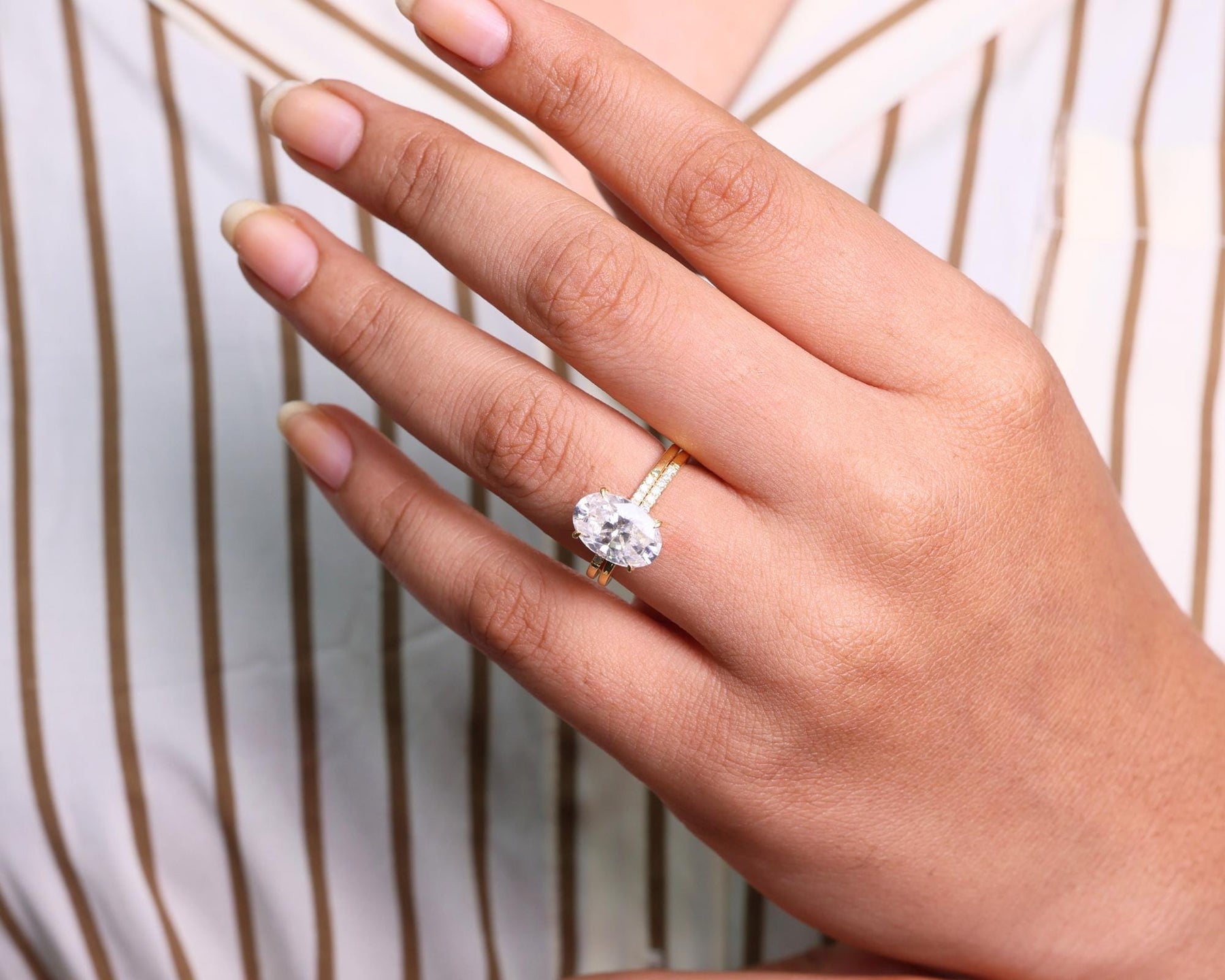 3.00 Carat Oval Cut Lab Grown Diamond Bridal Set with Pave’ Accents / 14k Yellow Gold / Oval Shape Engagement Ring & Matching Band