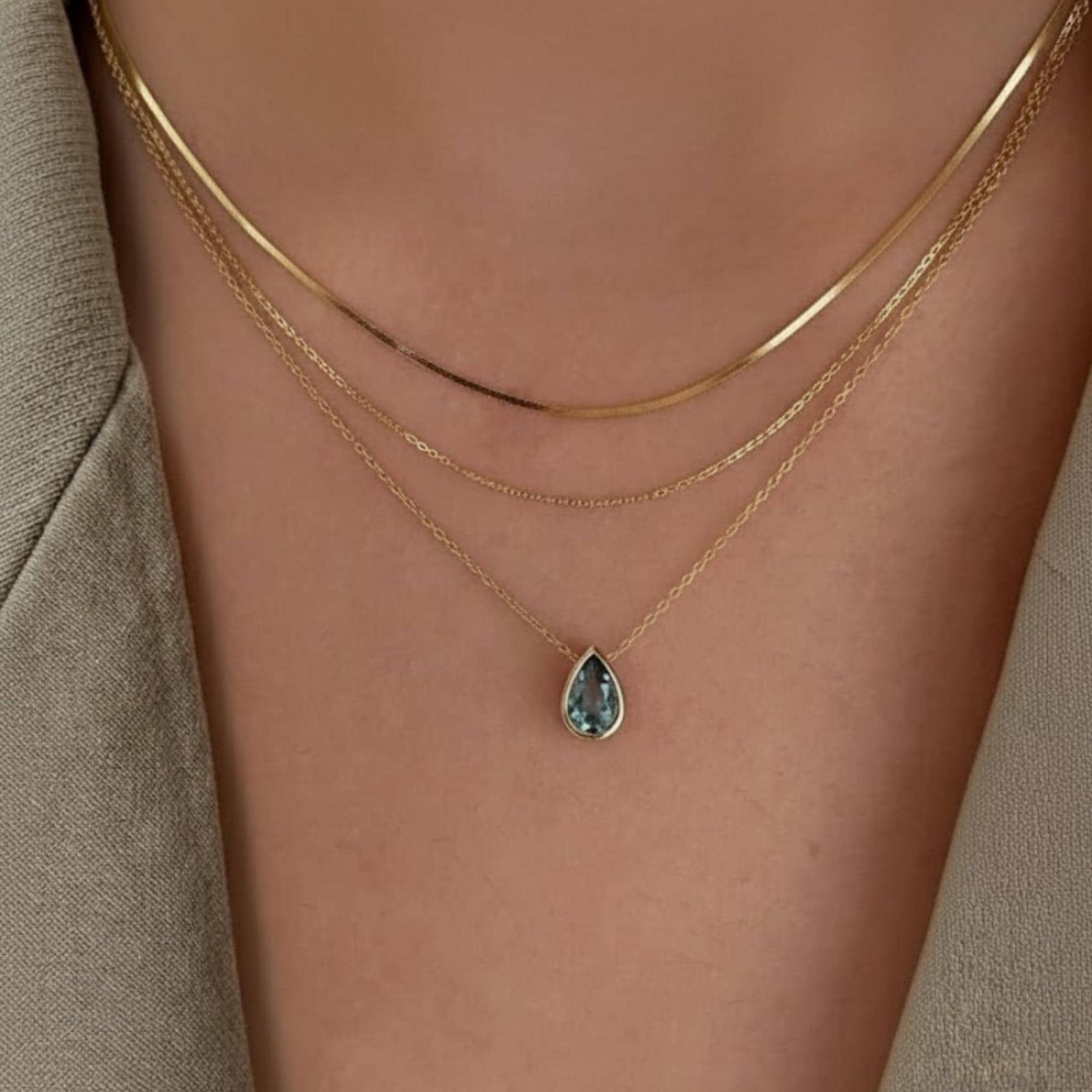 Pear Cut Blue Topaz Solitaire Necklace, 2.00 Carat Blue Diamond Wedding Necklace, Bezel Set Hand Made Diamond Bridal Necklace