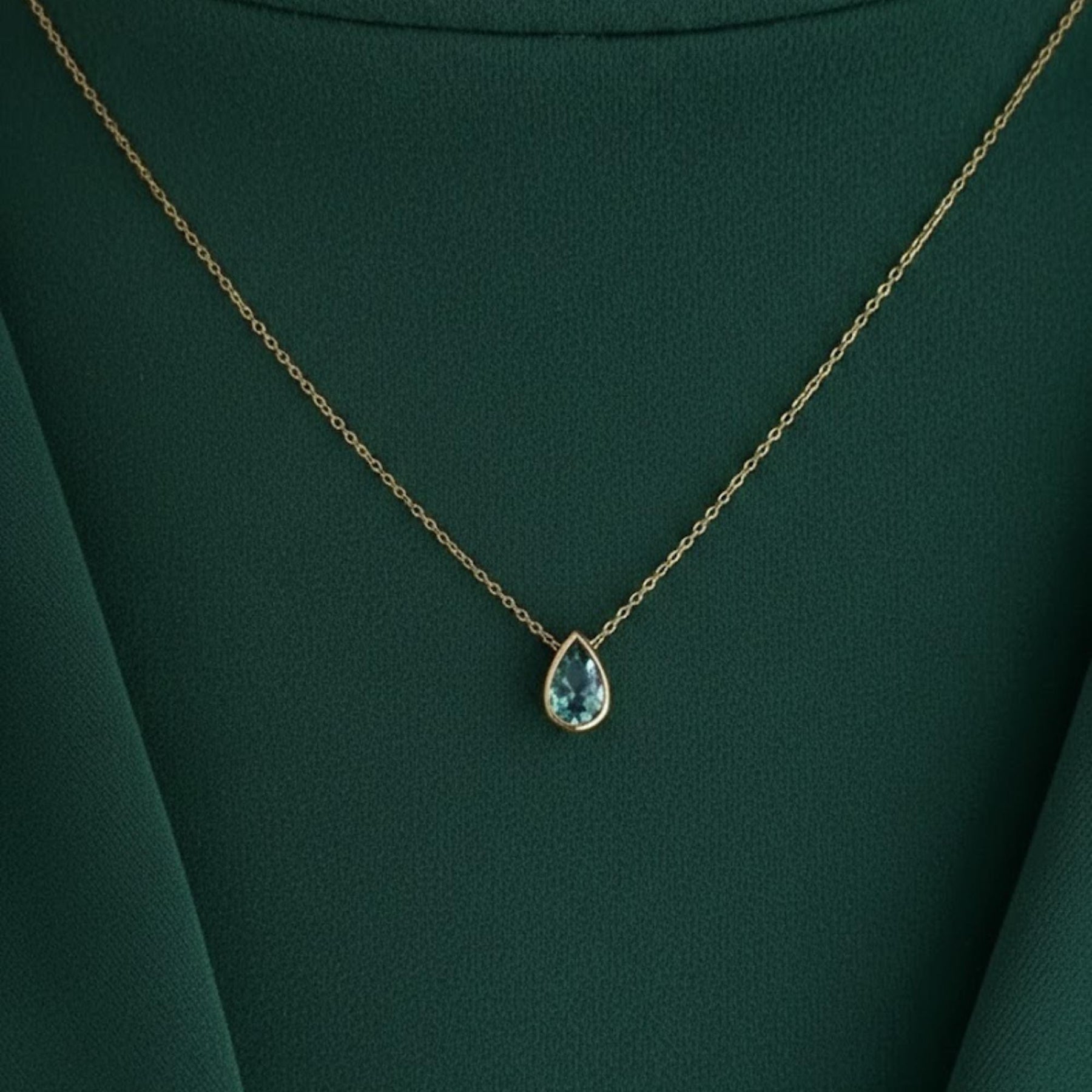 Pear Cut Blue Topaz Solitaire Necklace, 2.00 Carat Blue Diamond Wedding Necklace, Bezel Set Hand Made Diamond Bridal Necklace