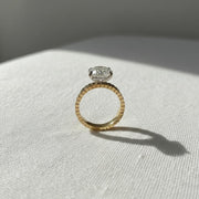 The Celestine 3-Carat Oval-Cut Lab-Grown Diamond Solitaire Engagement Ring with a 3.5mm Two-Tone Cigar Band in 10K or 14K Solid Gold