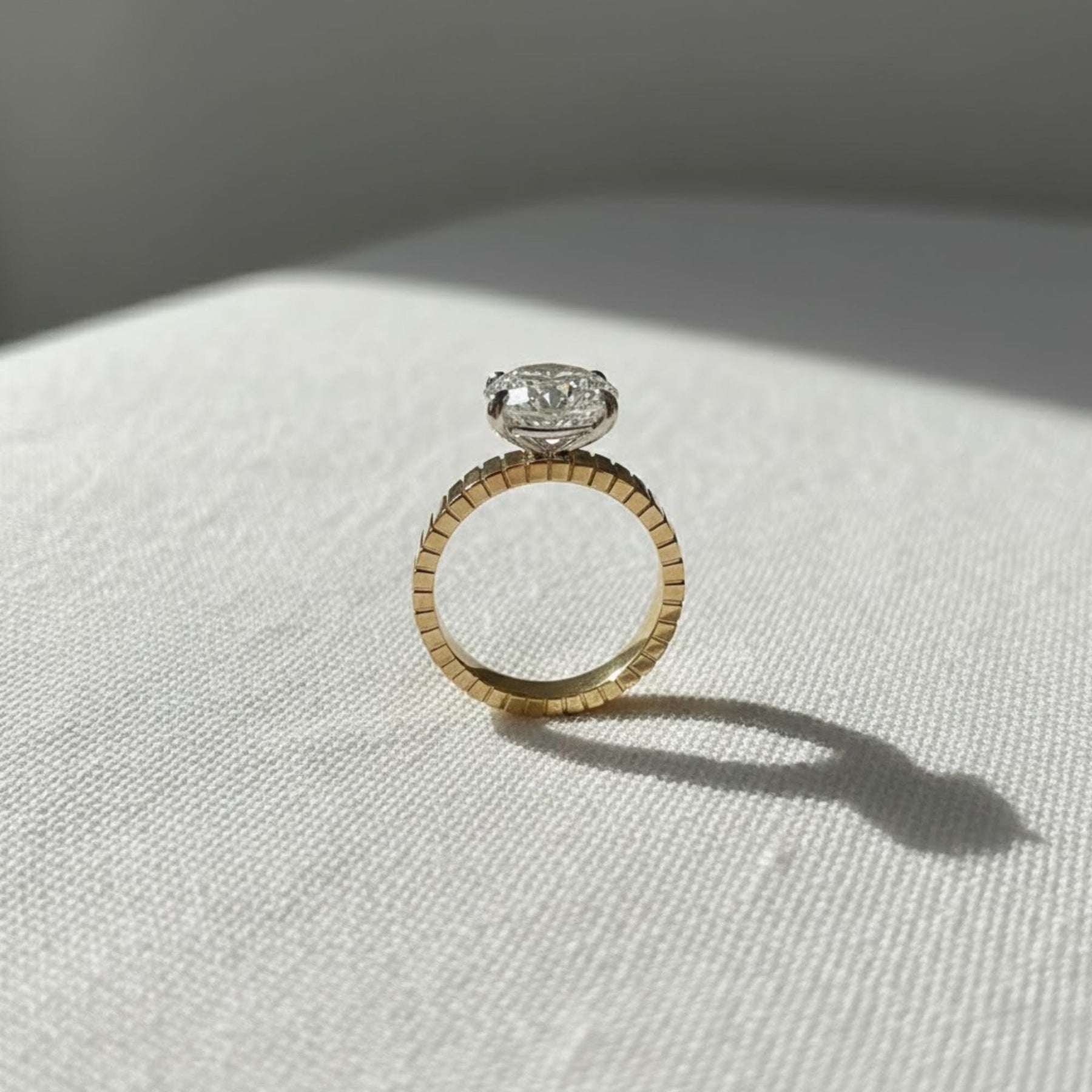 The Celestine 3-Carat Oval-Cut Lab-Grown Diamond Solitaire Engagement Ring with a 3.5mm Two-Tone Cigar Band in 10K or 14K Solid Gold