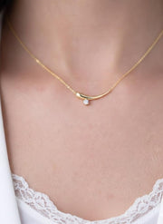 Diamond Necklace / 14k Prong Setting Diamond Solitaire Necklace / Diamond Curve Drop Necklace / Diamond Necklace / Layering Necklace