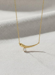 Diamond Necklace / 14k Prong Setting Diamond Solitaire Necklace / Diamond Curve Drop Necklace / Diamond Necklace / Layering Necklace