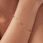 Gold Paperclip Diamond Bracelet, 10K 14k Solid Gold, Elegant Link Bracelet, White Diamond Accents, Paperclip Stacking Bracelet, Lilly