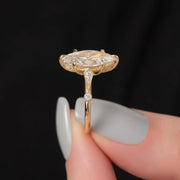 Nature-Inspired 2 Carat Marquise Lab Diamond Engagement Ring, 14K Gold Vintage Hand-Carved Filigree Design, Handmade Promise Ring for Her