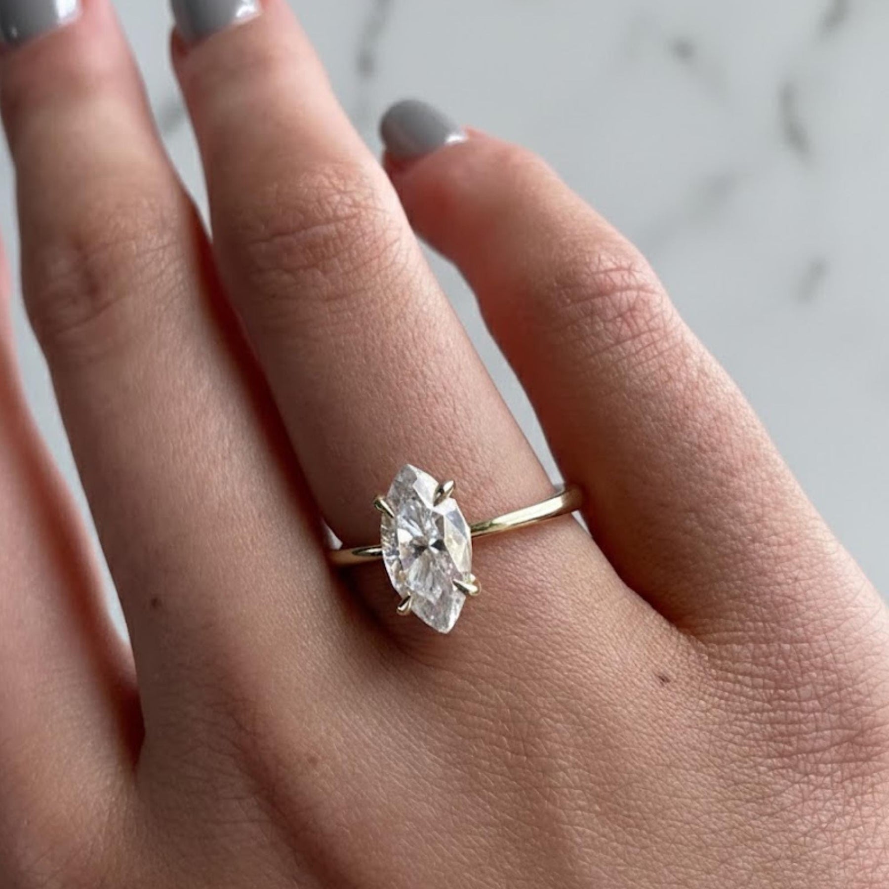 Vintage Marquise Lab Grown Diamond Engagement Ring: IGI Certified