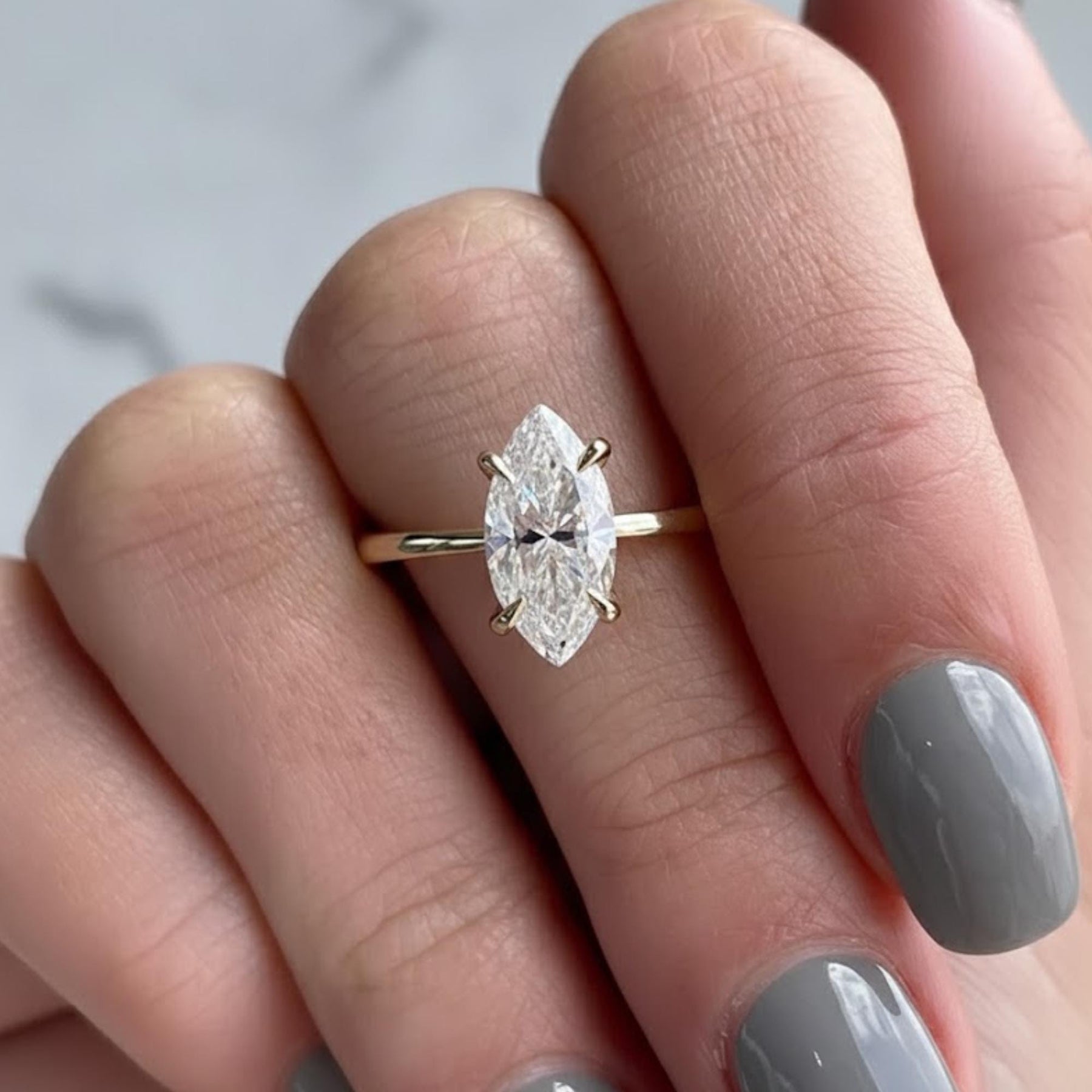 Vintage Marquise Lab Grown Diamond Engagement Ring: IGI Certified