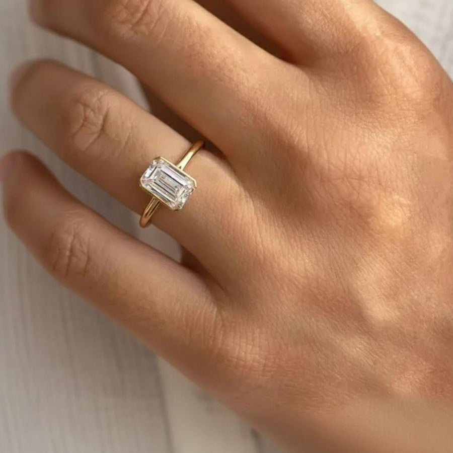 1 carat IGI Certified F color VS+ Clarity Emerald Cut Lab Grown Diamond Solitaire Engagement Ring 14K Yellow Gold