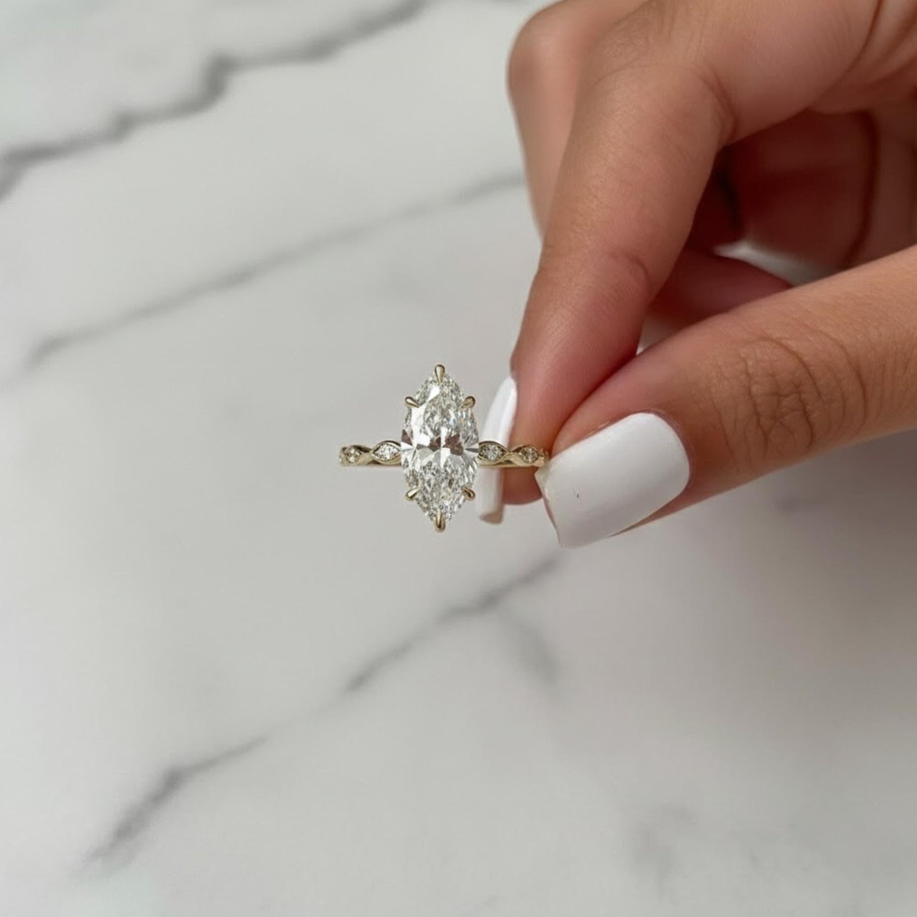 2 Carat Marquise Lab Grown Diamond Marquise Band Engagement Ring / F VS1 Diamond IGI Certified / Dainty Thin Band Bezel Set Diamonds