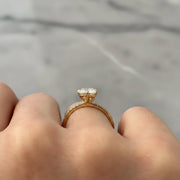 2 Carat Elongated Cushion Lab Grown Diamond Compass Set Engagement Ring / 14k Yellow Gold Dainty Pave Engagement Ring / Flush Fit Ring