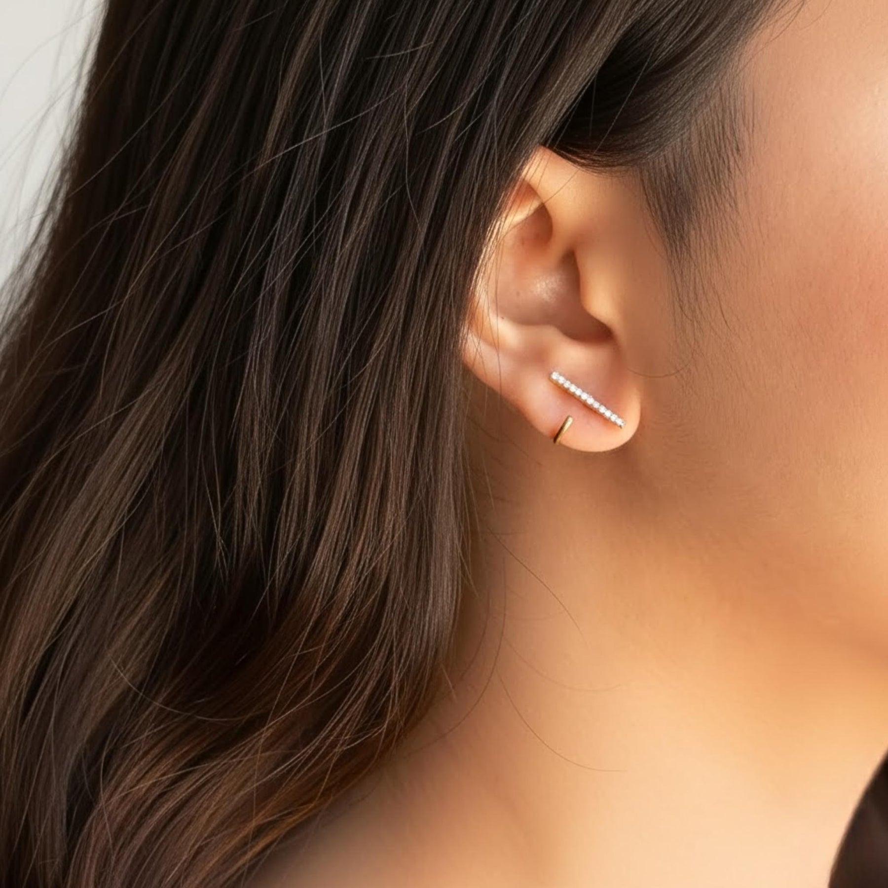 14k Gold Diamond Curved Bar Earrings, Stud Earrings Set, Buy As Pair or Single Stud, Mini Diamond Bar Studs, Dainty Solid Gold Studs, Ava