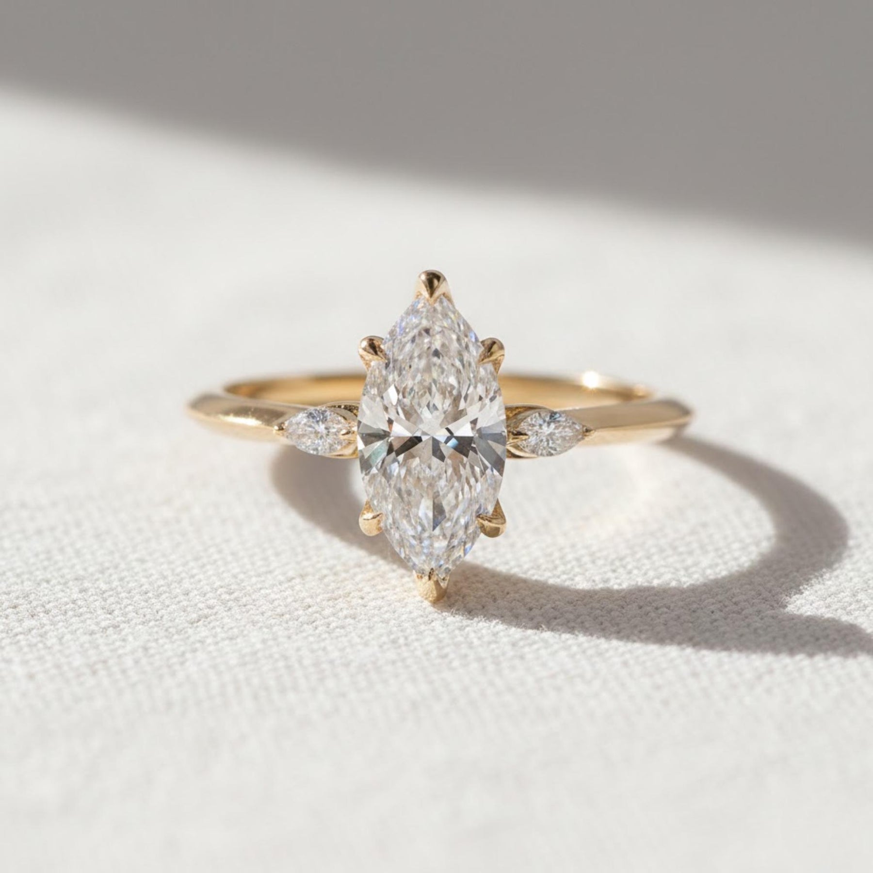 Marquise 3 Stone Engagement Ring Marquise Diamond Ring Real Lab Diamond Trilogy Ring White Rose Yellow Gold Ring Solid 10K 14K 18K Gold Ring