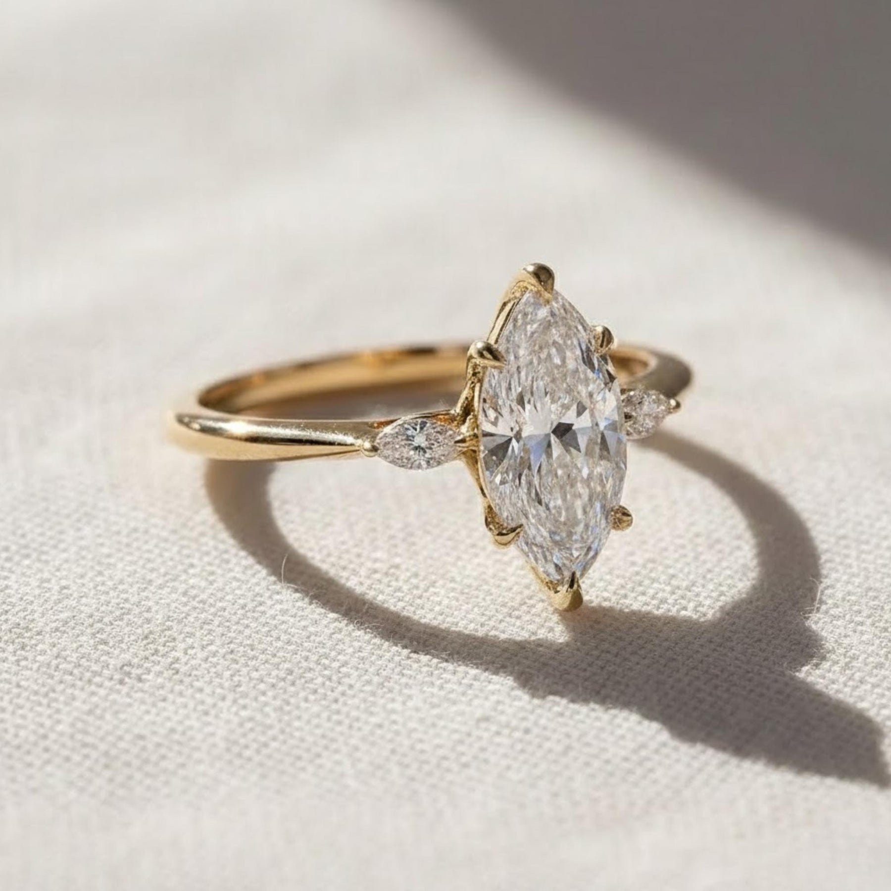 Marquise 3 Stone Engagement Ring Marquise Diamond Ring Real Lab Diamond Trilogy Ring White Rose Yellow Gold Ring Solid 10K 14K 18K Gold Ring