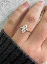 Marquise 3 Stone Engagement Ring Marquise Diamond Ring Real Lab Diamond Trilogy Ring White Rose Yellow Gold Ring Solid 10K 14K 18K Gold Ring