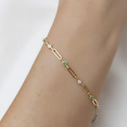 Gold Paperclip Diamond Bracelet, 10K 14k Solid Gold, Elegant Link Bracelet, White Diamond Accents, Paperclip Stacking Bracelet, Lilly