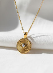 Round Diamond Evil Eye Pendant, Real Diamond 14K 10K Solid Gold Necklace