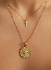 Round Diamond Evil Eye Pendant, Real Diamond 14K 10K Solid Gold Necklace