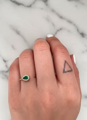Emerald Diamond Ring / Emerald Cuff Ring / 14k Gold Genuine Emerald Ring / Pear Shape Diamond Ring / Open Design Ring