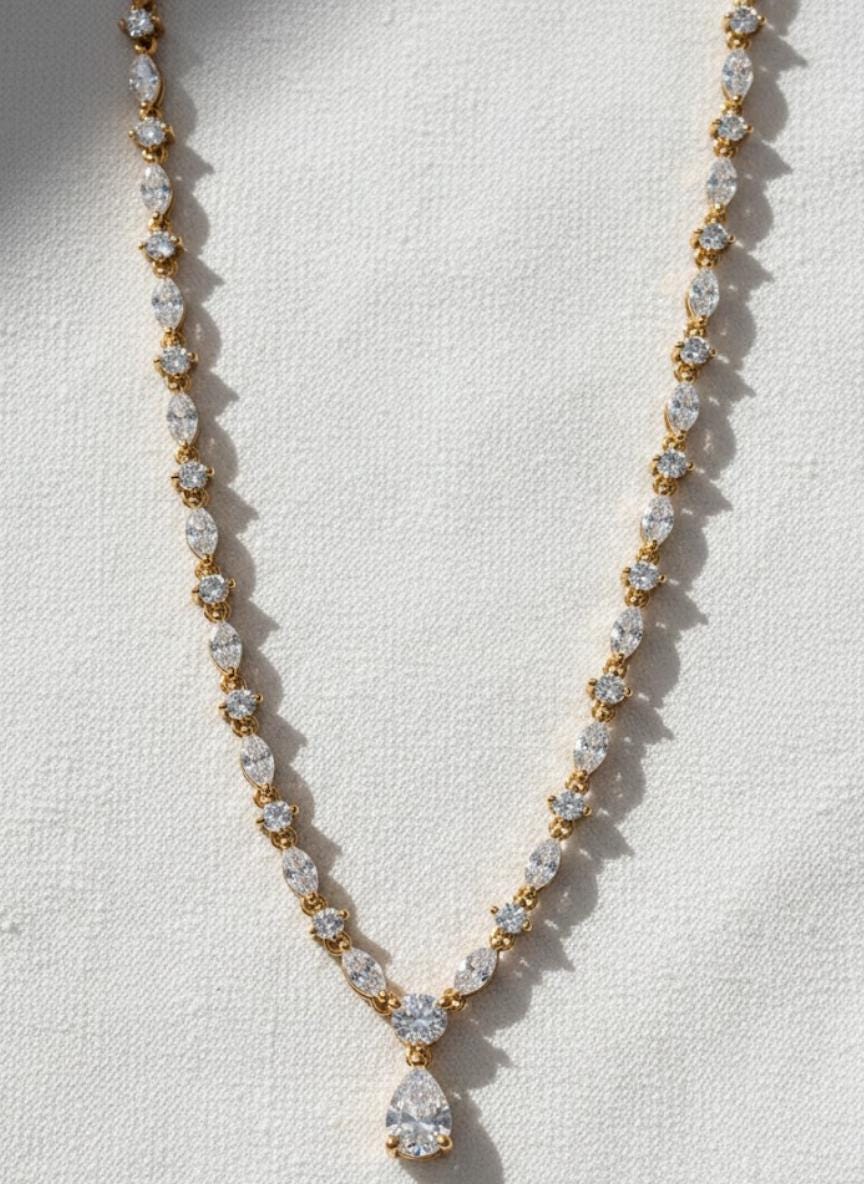 Diamond Tennis Necklace Silver Jewelry, Statement Necklace, Handmade Necklace, Diamond Pendant, Bridal Jewelry, Diamond Necklace, Pear Cut