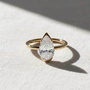 Pear Cut Engagement Ring, Lab Grown Diamond Ring, Wedding Rings for Women, Half Bezel Ring, Handmade Jewelry by Emora Diamonds IGI Certified