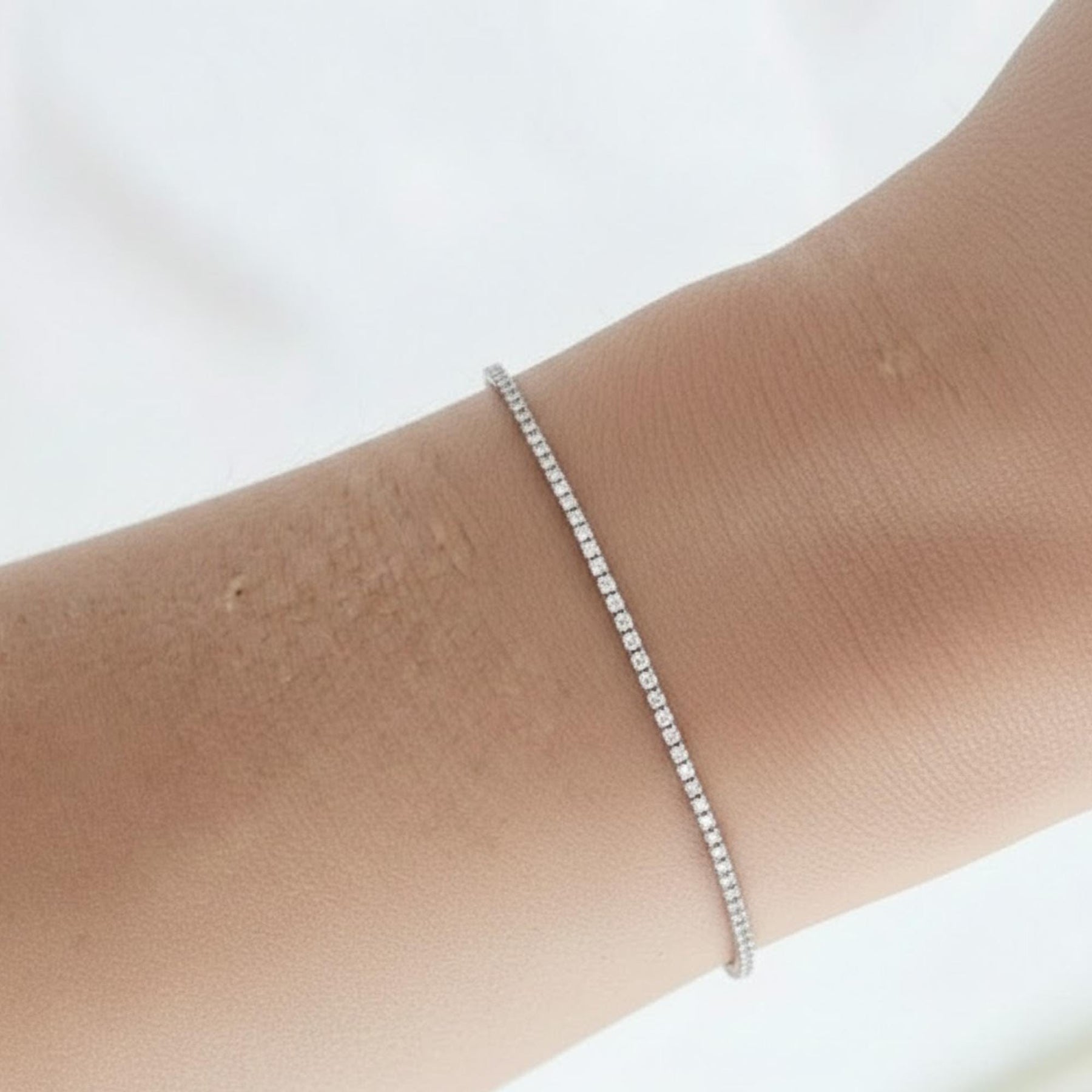Round Cut Lab Grown Diamond Tennis Bracelet, 14K White Gold Bridal Wedding Bracelet, Conflict Free Diamond Bracelet Gift For Her