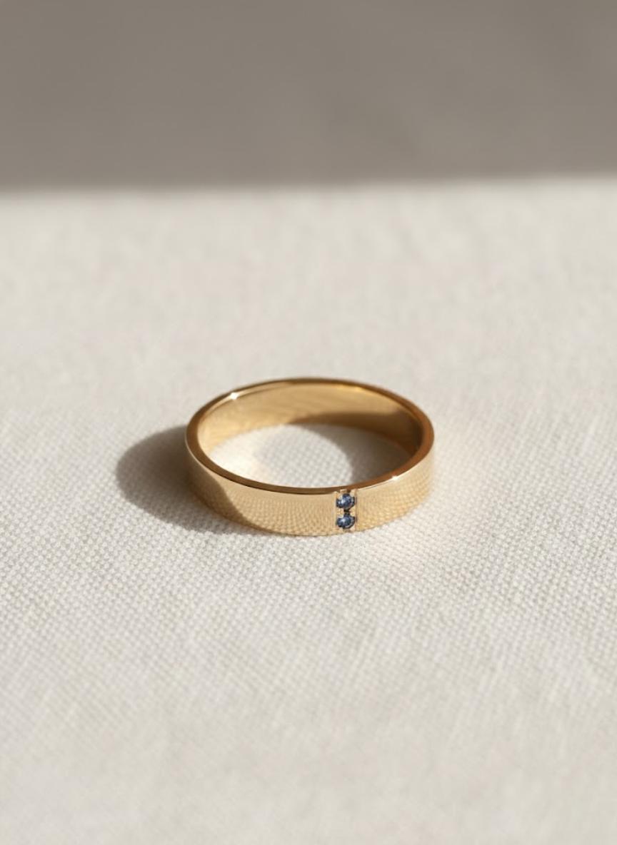 Round Cut Blue Topaz Diamond Wedding Band / Flush Set Two Stone Diamond Band / Conflict Free Diamond Anniversary Band / 14K Solid Gold Band