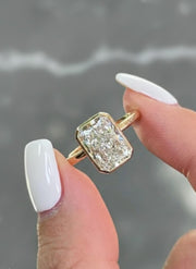 3 Carat Radiant Cut Lab Grown Diamond Engagement Ring | IGI Certified | Solitaire Bezel Ring | 14K Solid Gold