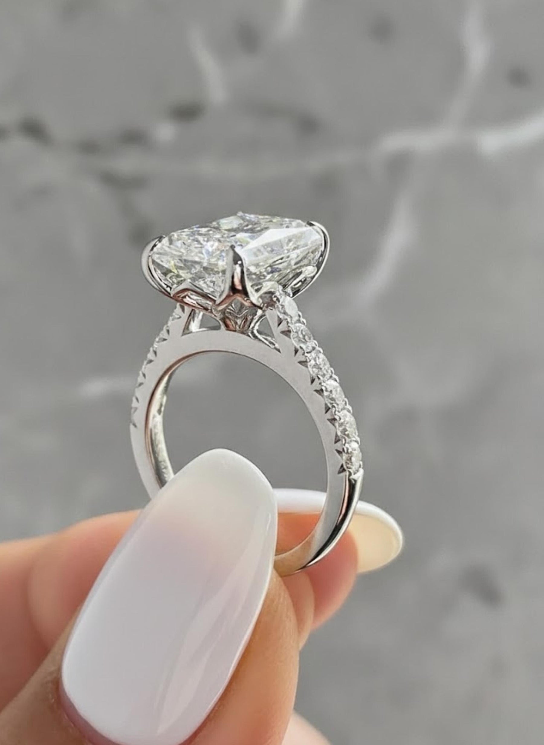Radiant Lab Grown Diamond Engagement Ring / 3.00 CT Radiant Cut CVD Diamond Wedding Ring / Solitaire & Accents Stone Proposal Ring