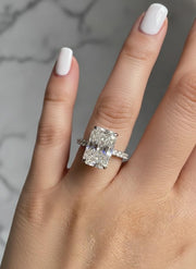 Radiant Lab Grown Diamond Engagement Ring / 3.00 CT Radiant Cut CVD Diamond Wedding Ring / Solitaire & Accents Stone Proposal Ring