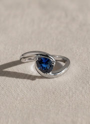 Emerald and Sapphire Bypass Ring in 14K Solid Gold Green Gemstone Ring