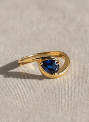 Emerald and Sapphire Bypass Ring in 14K Solid Gold Green Gemstone Ring