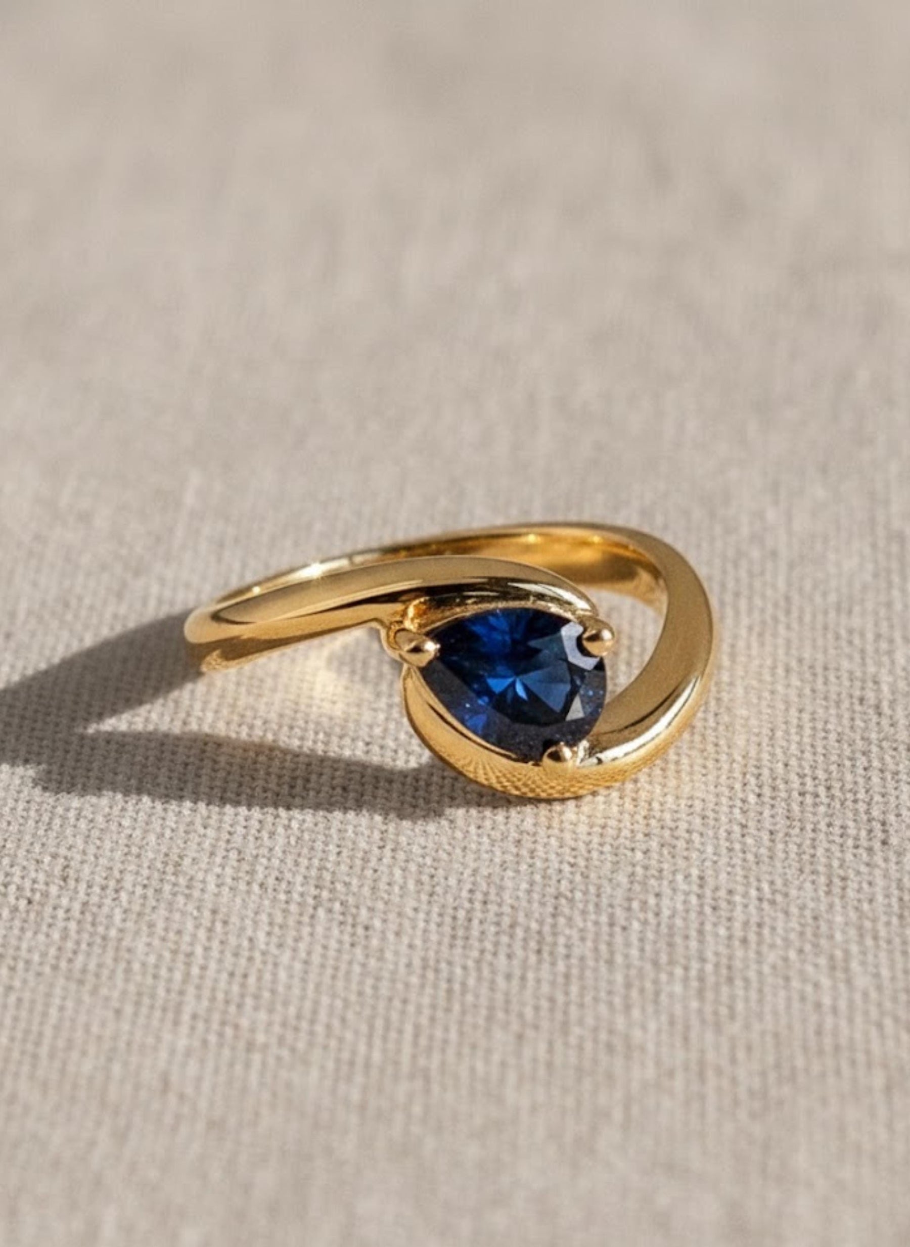 Emerald and Sapphire Bypass Ring in 14K Solid Gold Green Gemstone Ring