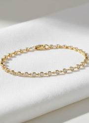 14k Gold Diamond Tennis Bracelet, Bezel Set Layering Bracelet
