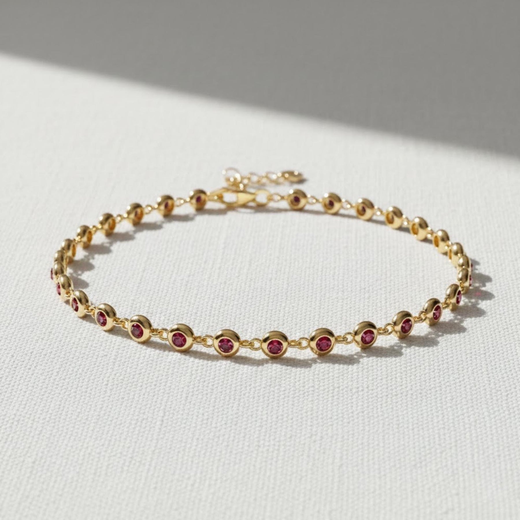The Valentina Multi-Stone Bezel-Set Ruby Tennis Bracelet in 10K or 14K Solid Gold