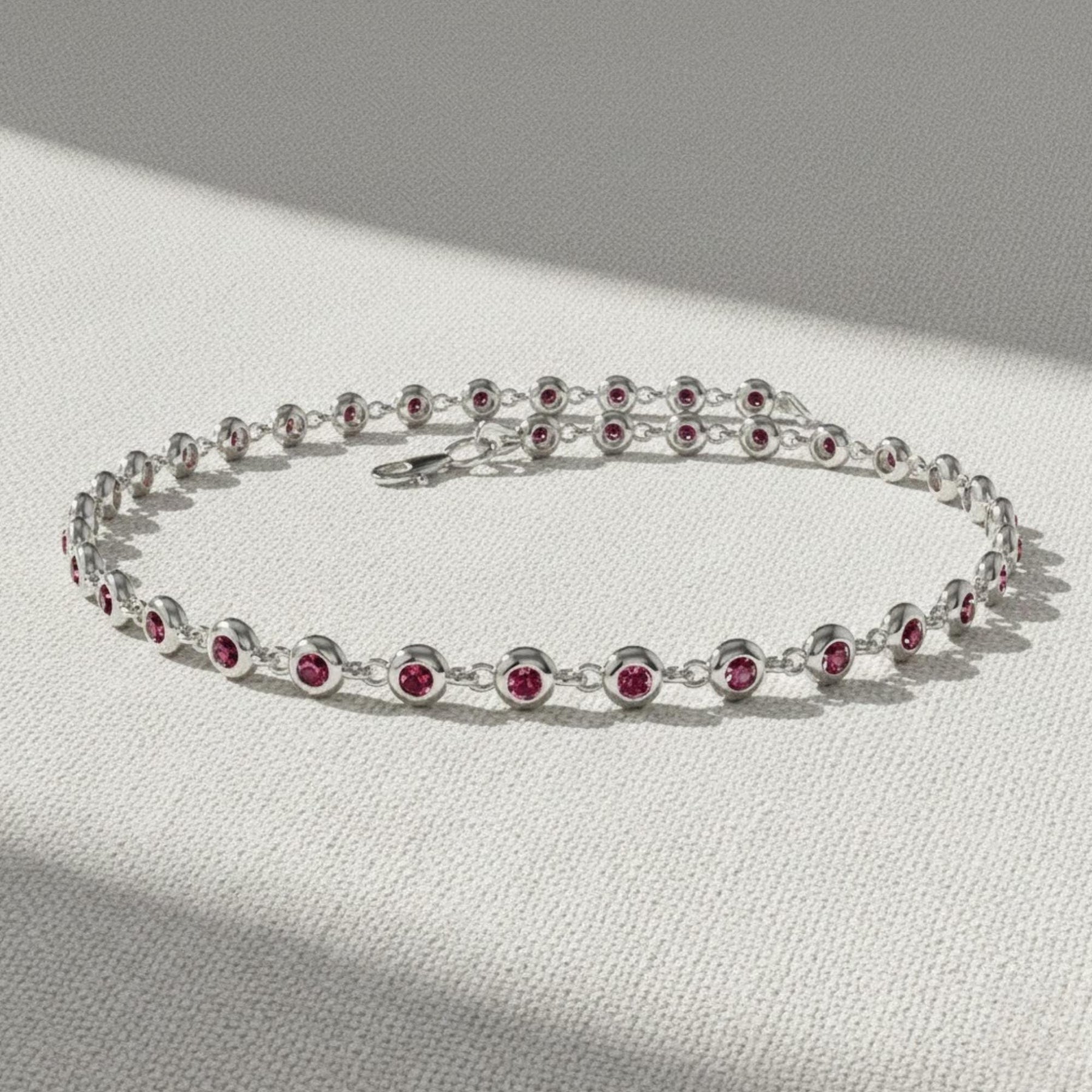 The Valentina Multi-Stone Bezel-Set Ruby Tennis Bracelet in 10K or 14K Solid Gold