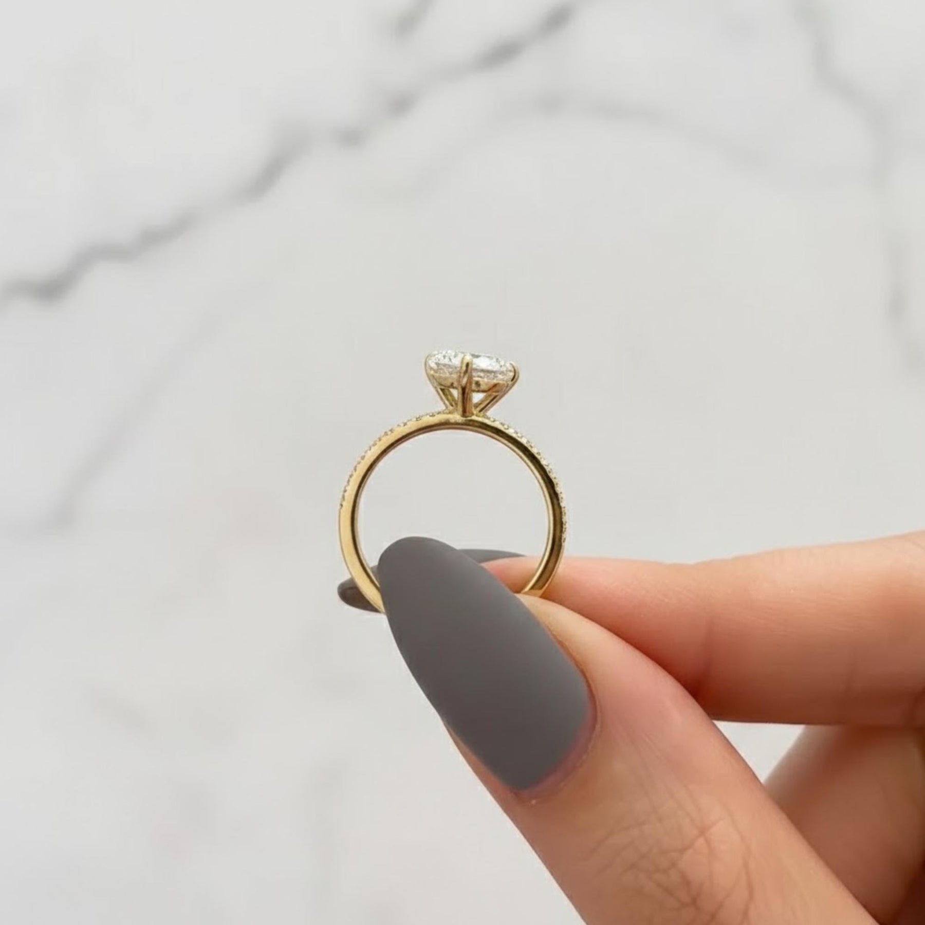 2 Carat Elongated Cushion Lab Grown Diamond Compass Set Engagement Ring / 14k Yellow Gold Dainty Pave Engagement Ring / Flush Fit Ring