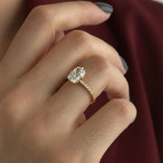 2 Carat Elongated Cushion Lab Grown Diamond Compass Set Engagement Ring / 14k Yellow Gold Dainty Pave Engagement Ring / Flush Fit Ring
