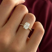2 Carat Elongated Cushion Lab Grown Diamond Compass Set Engagement Ring / 14k Yellow Gold Dainty Pave Engagement Ring / Flush Fit Ring
