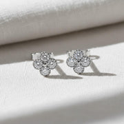 Diamond Clover Studs, 14K Solid Gold Flower Clover Stud Earrings, Dainty Diamond Studs, Minimalist Diamond Birthday Gift, Best Gift For Her