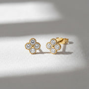 Diamond Clover Studs, 14K Solid Gold Flower Clover Stud Earrings, Dainty Diamond Studs, Minimalist Diamond Birthday Gift, Best Gift For Her