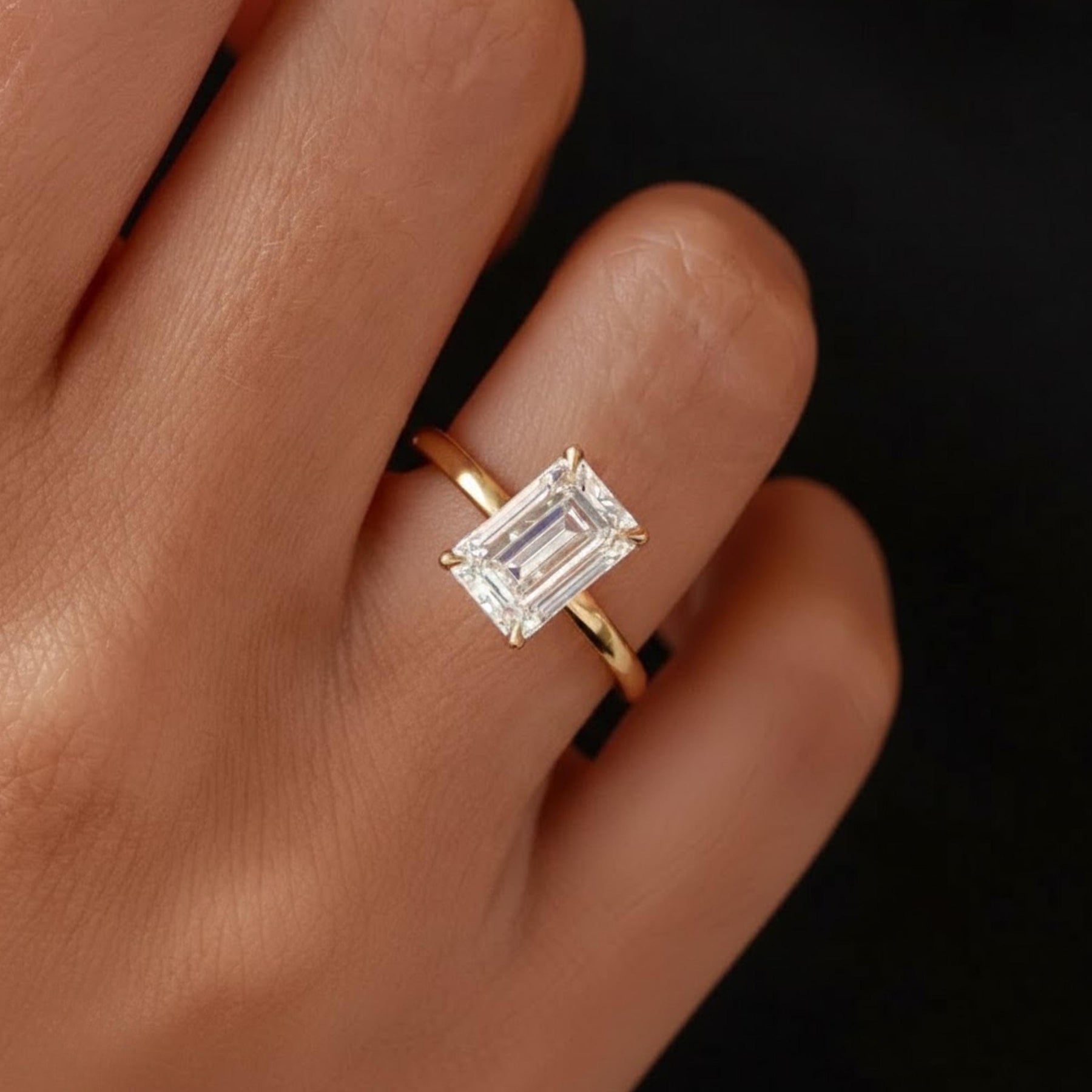 14K Gold Emerald Cut Lab Grown Diamond Engagement Ring – IGI Certified