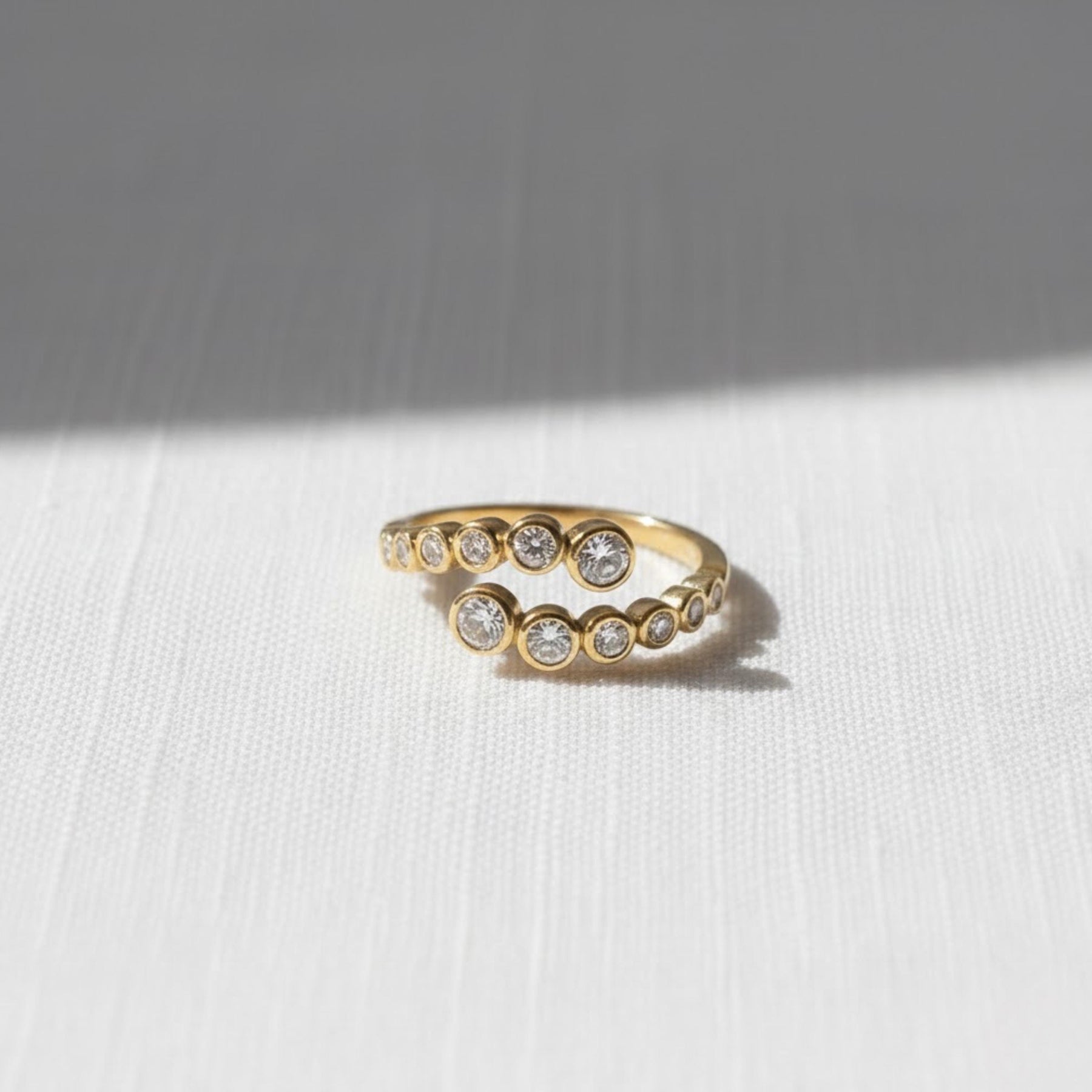 14k Gold Diamond Statement Ring, 0.35 ctw Diamond Bypass Bezel Setting Ring, Cross Over Open Bezel Set Handmade Ring, Birthday Gift